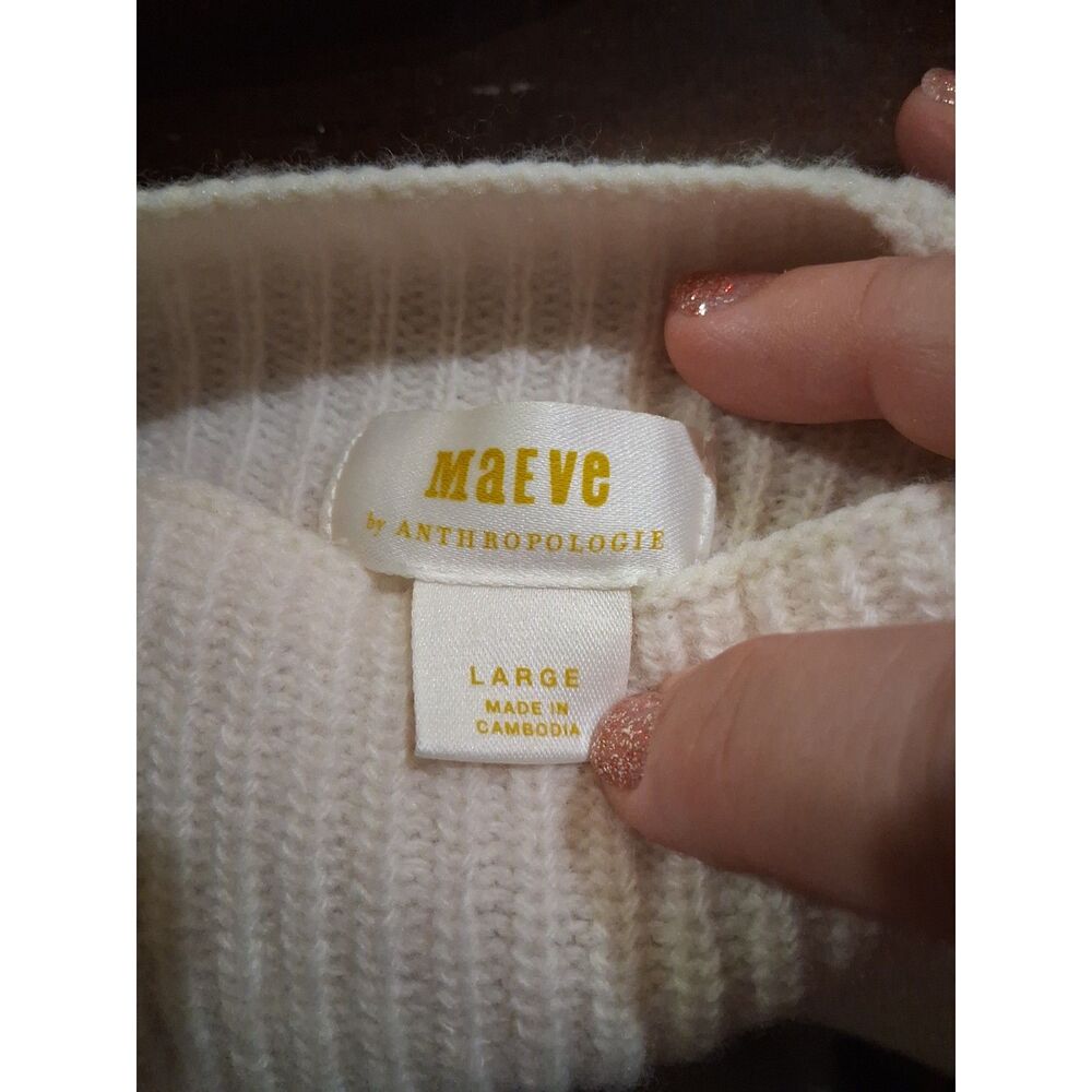 Anthropologie Maeve Size L Cream Sleeveless Sweater Hi/Low 100% Lambswool - Picture 3 of 11